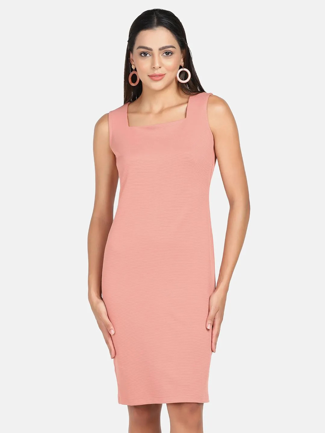 Stretch Sleeveless Sheath Dress - Peach