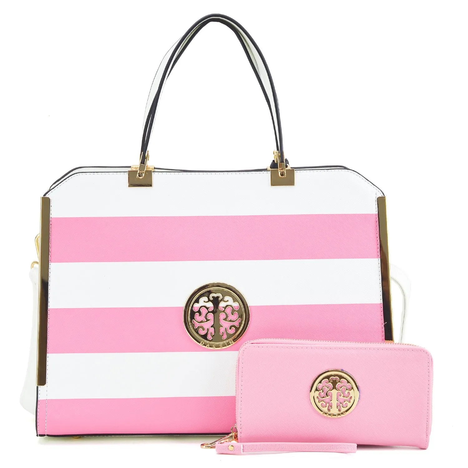 Striped Emblem Handbag with Matching Wallet