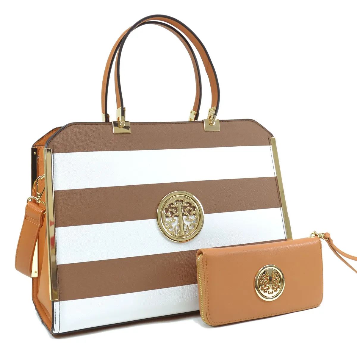 Striped Emblem Handbag with Matching Wallet