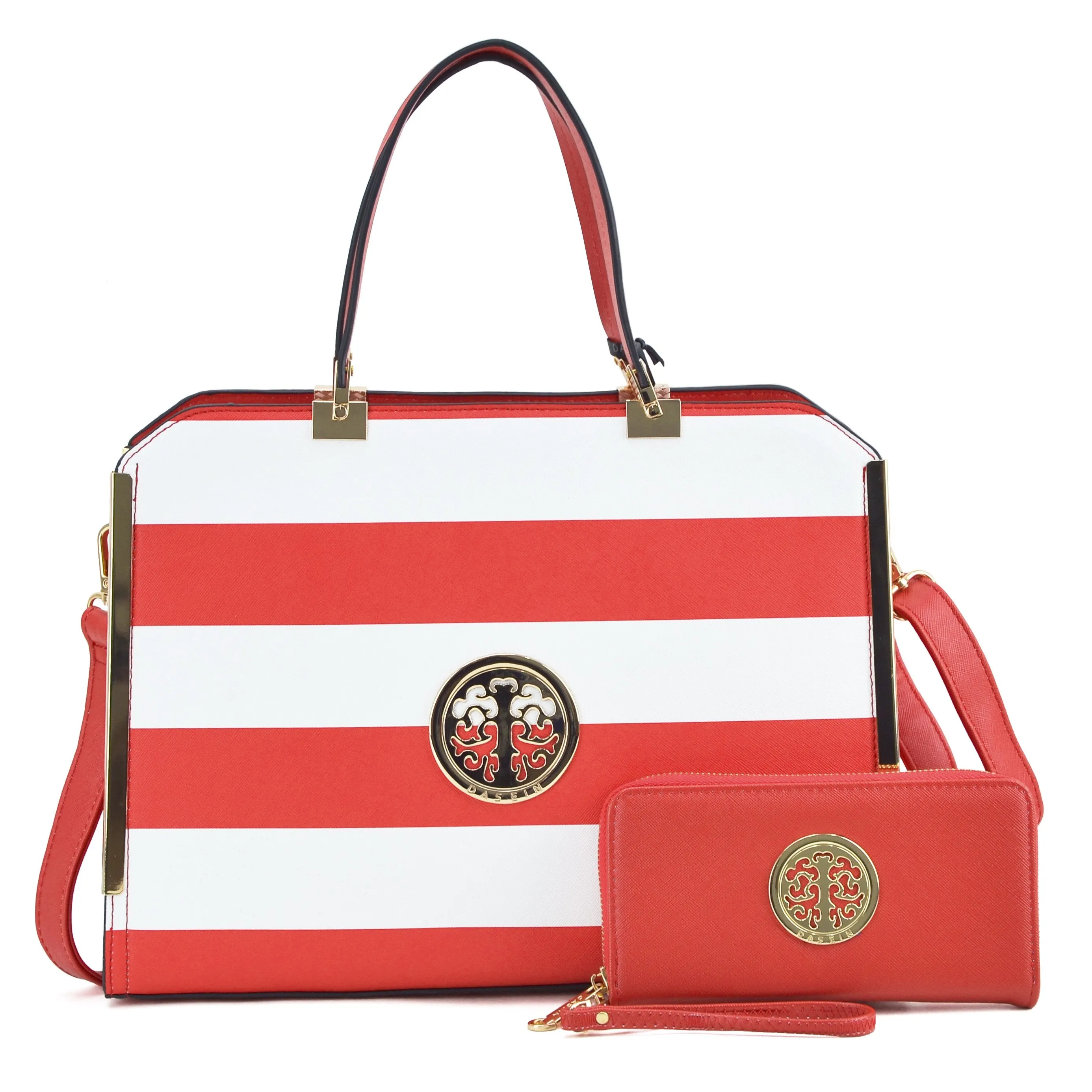 Striped Emblem Handbag with Matching Wallet