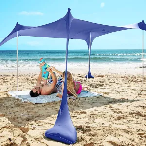 SUN NINJA Beach Tent, UPF50  Beach Shade Canopy, Pop Up Sun Shelter with Sand Shovel, Ground Pegs and Stability Poles, Outdoor Shade for Camping Trips, Fishing, Backyard Fun or Picnics