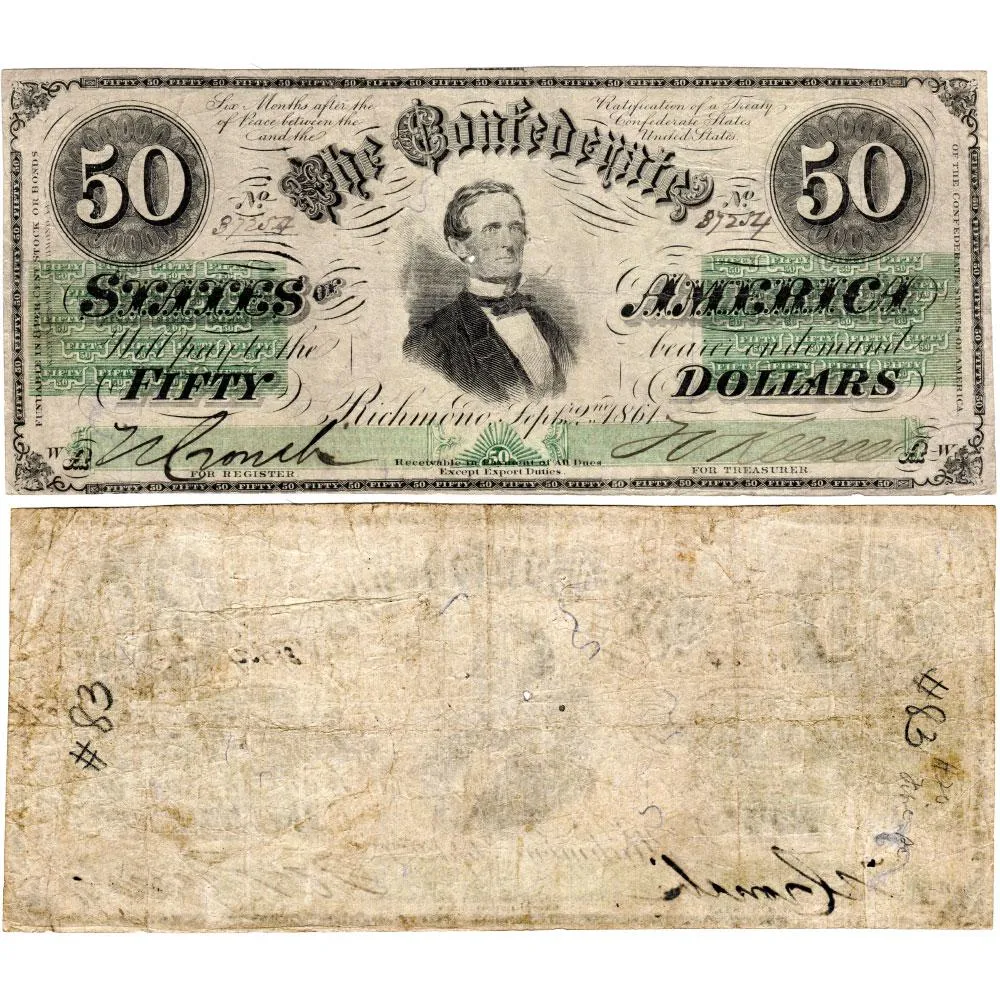 T-16 Sept. 2 1861 $50 CSA Note PF-11/Cr.83 - Very Fine