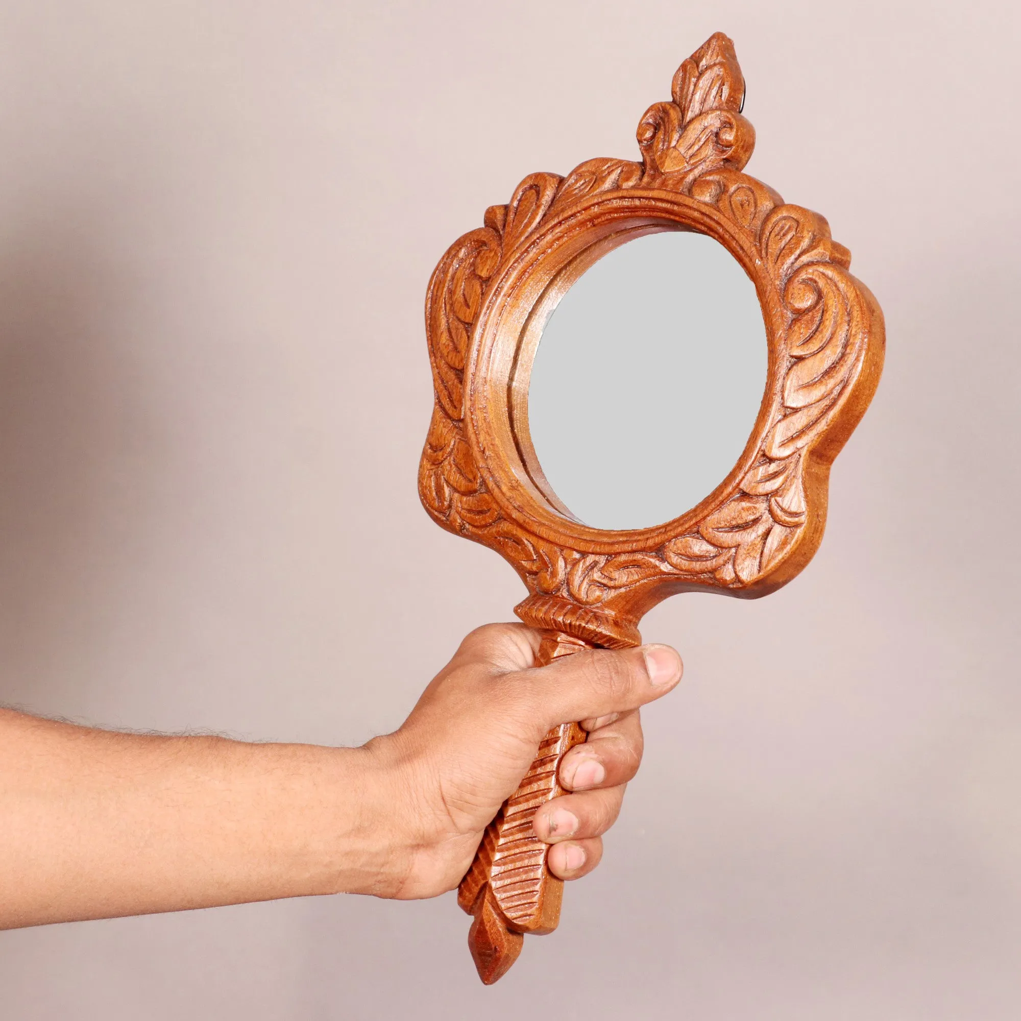 Teak wood Fairy tale hand held mirror