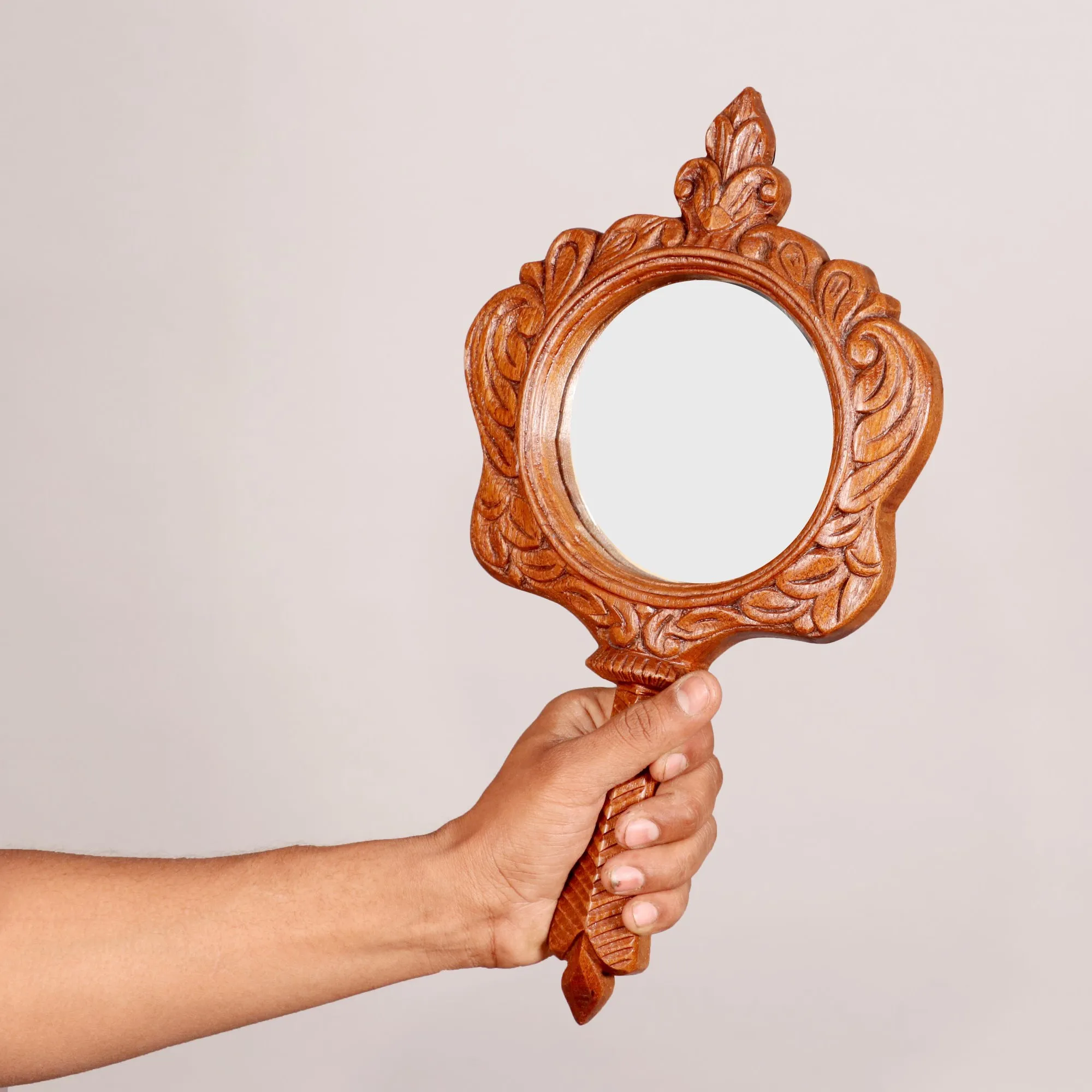 Teak wood Fairy tale hand held mirror