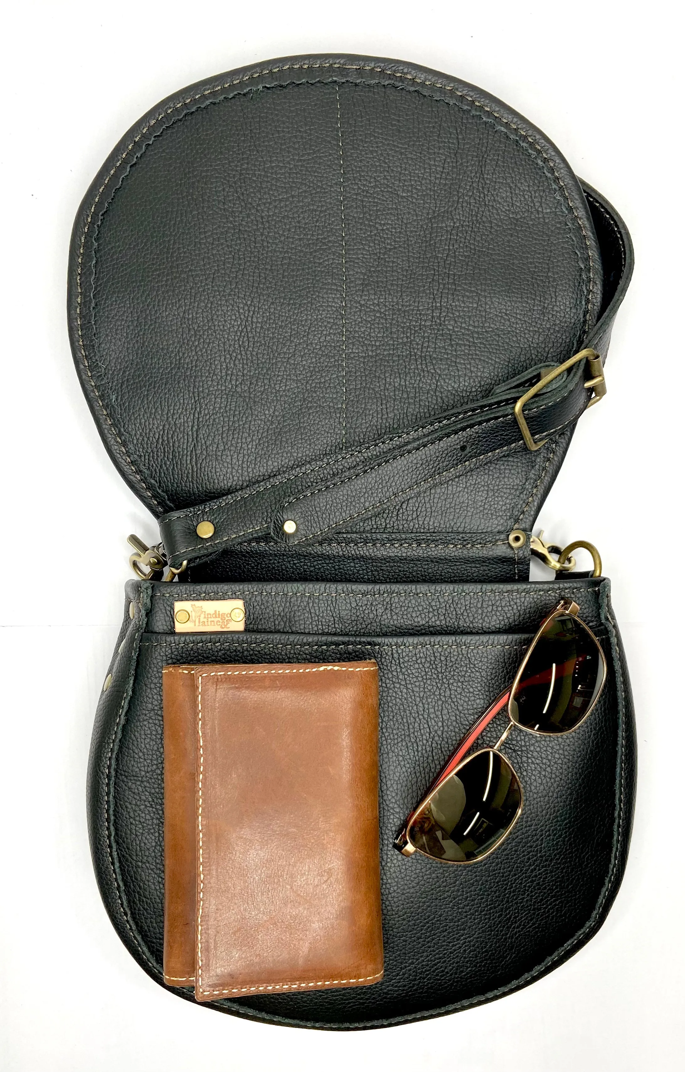 Textile   Leather  Saddle Bag in Black