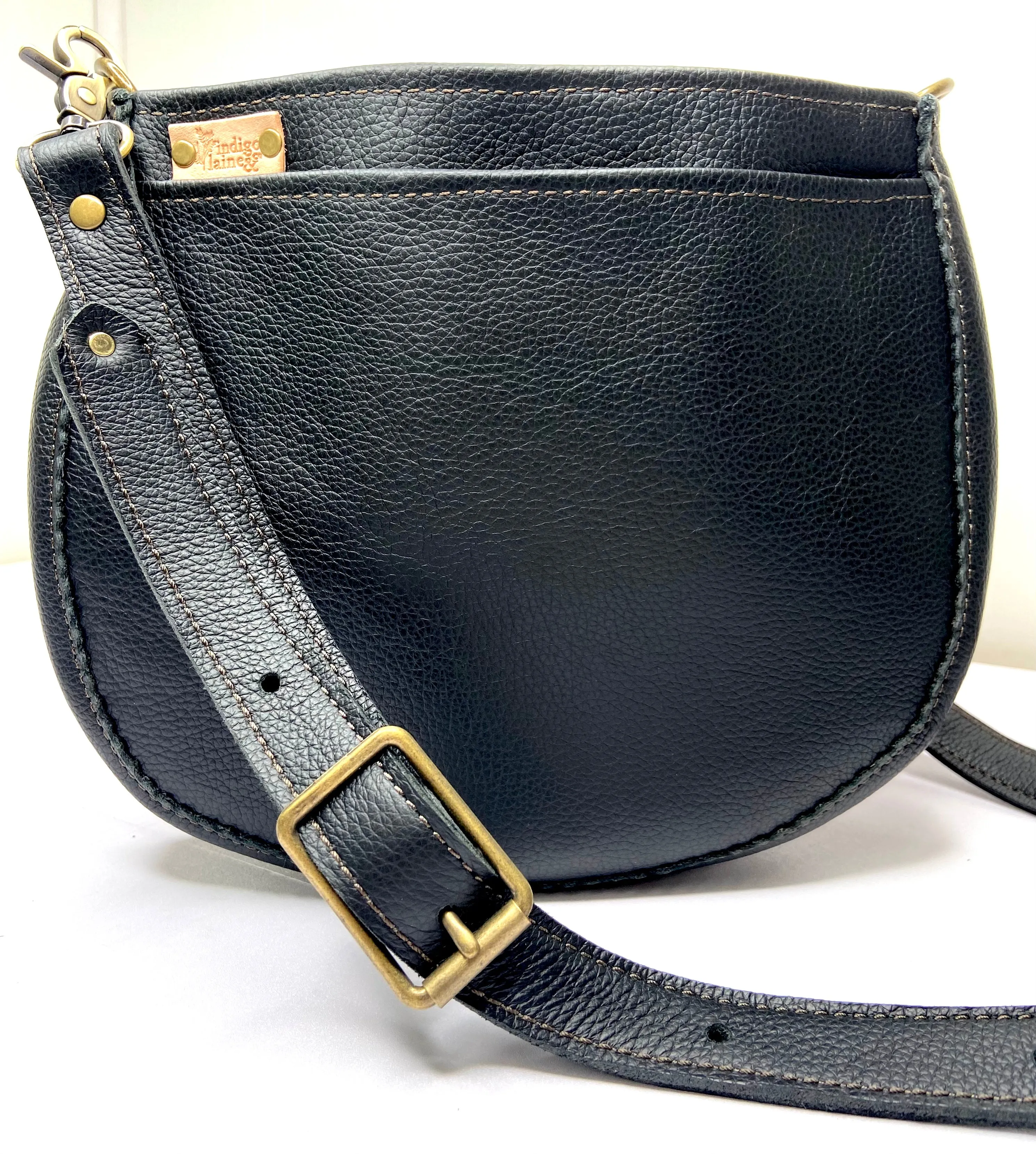 Textile   Leather  Saddle Bag in Black