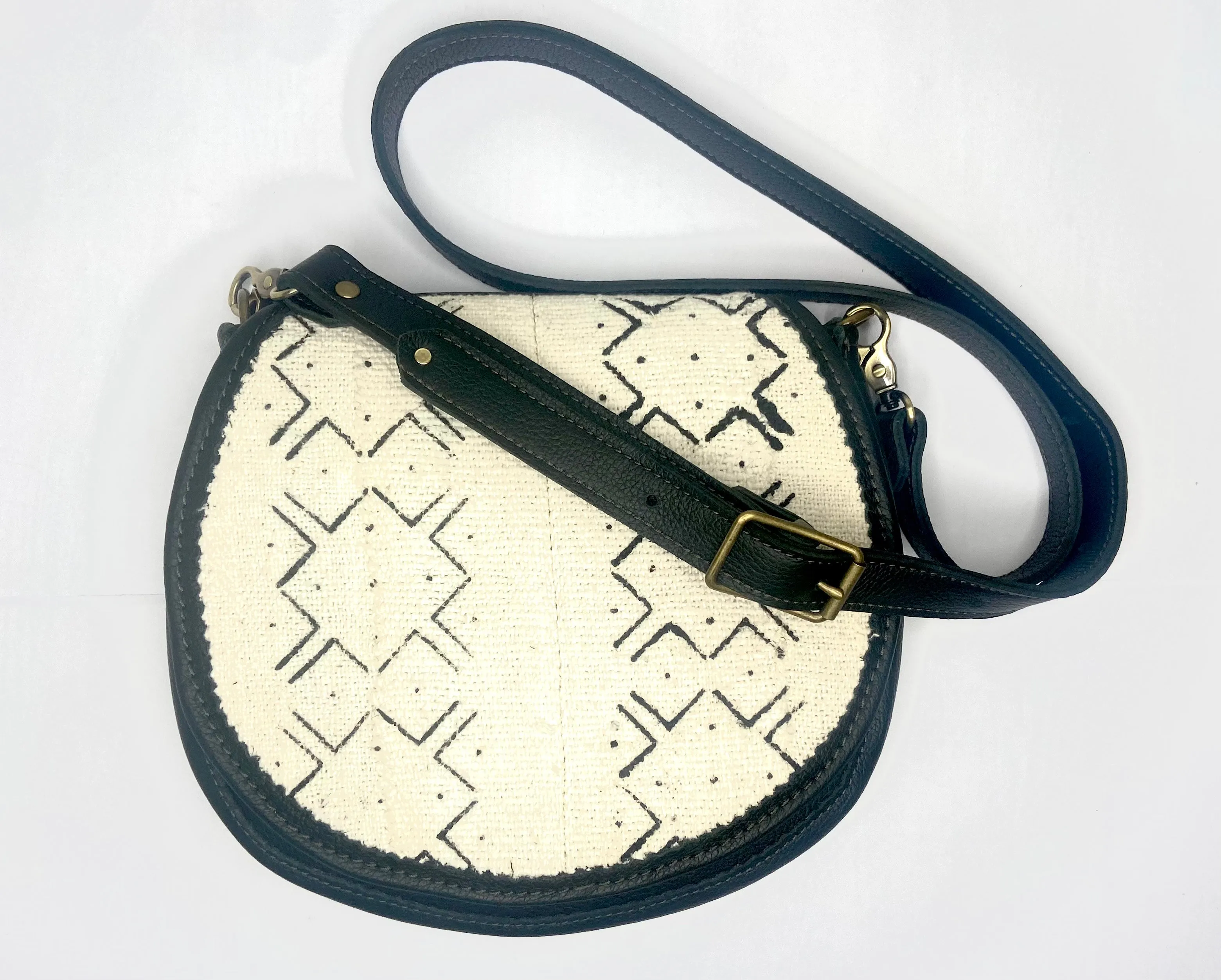 Textile   Leather  Saddle Bag in Black