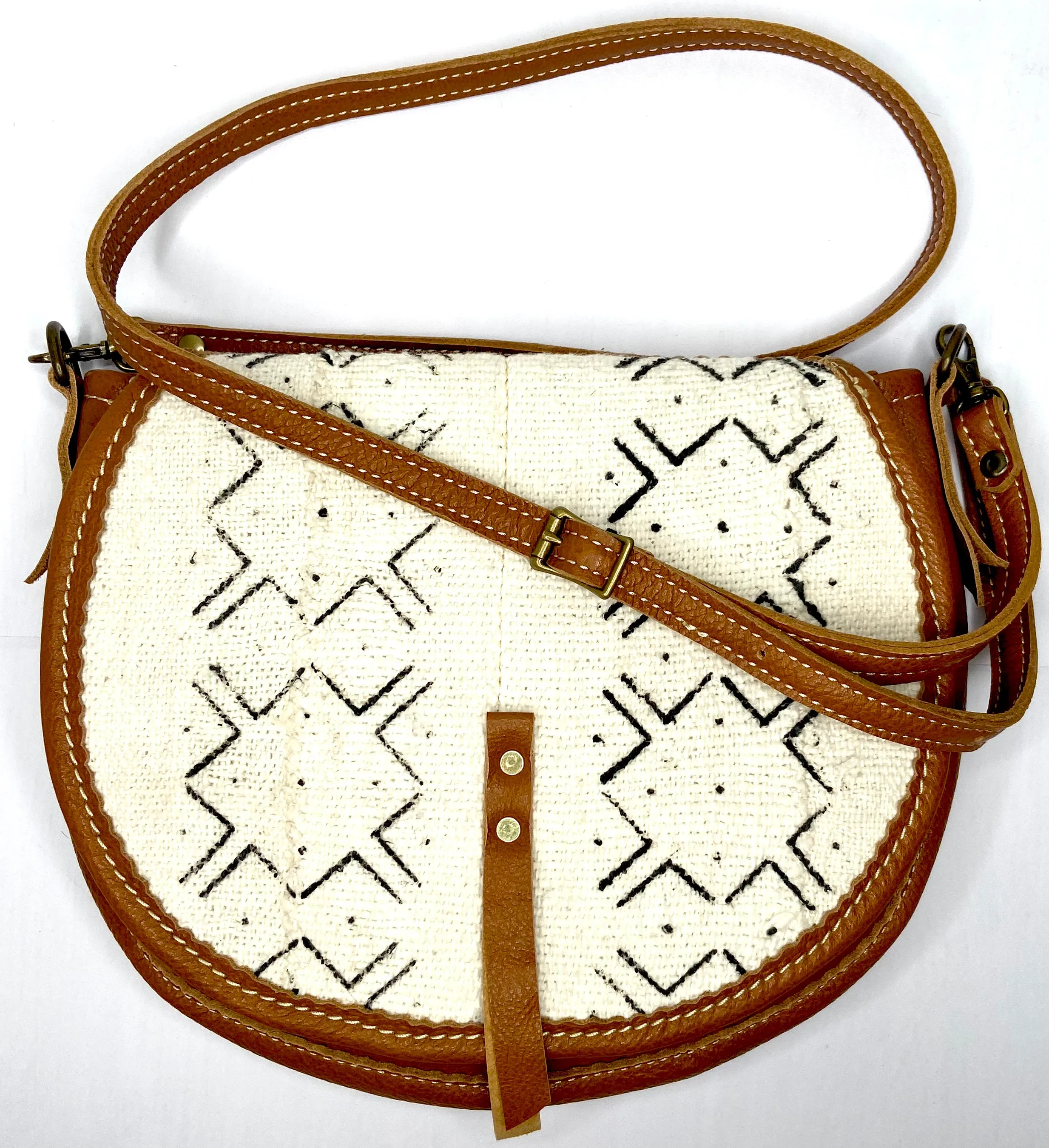 Textile   Leather Saddle Bag in Brown