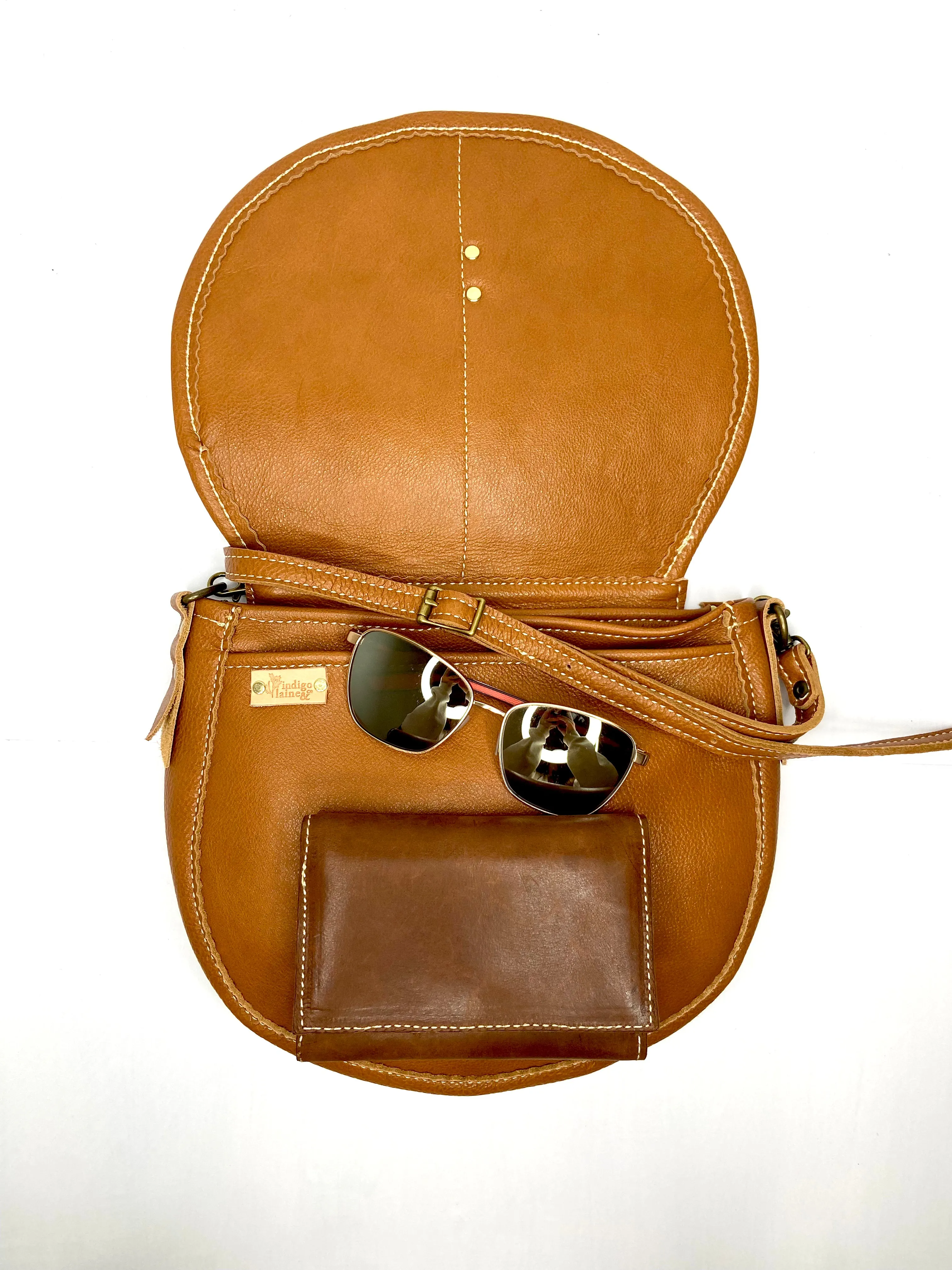 Textile   Leather Saddle Bag in Brown