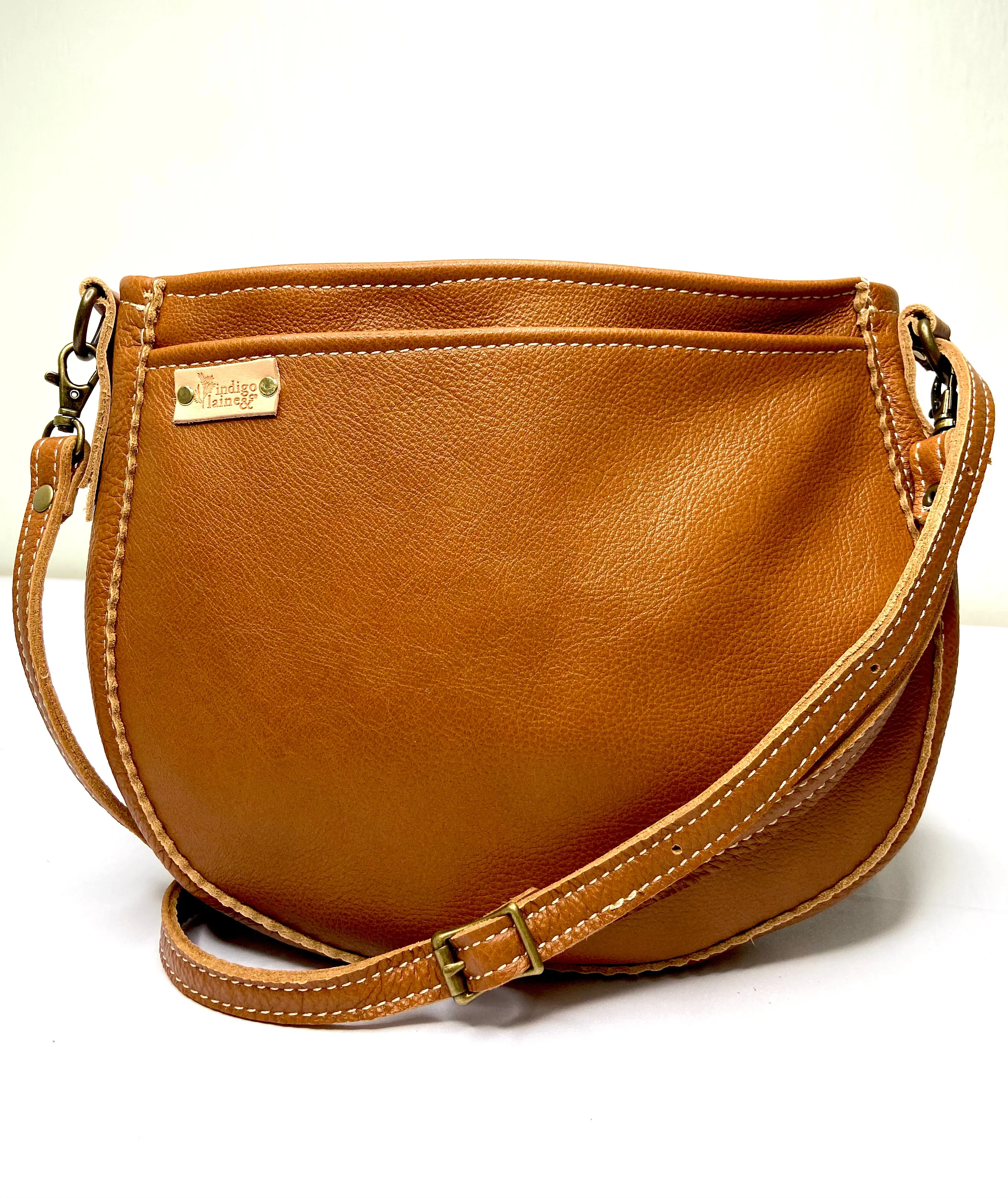 Textile   Leather Saddle Bag in Brown