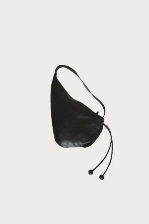 Textured Leather Saddle Bag - Black