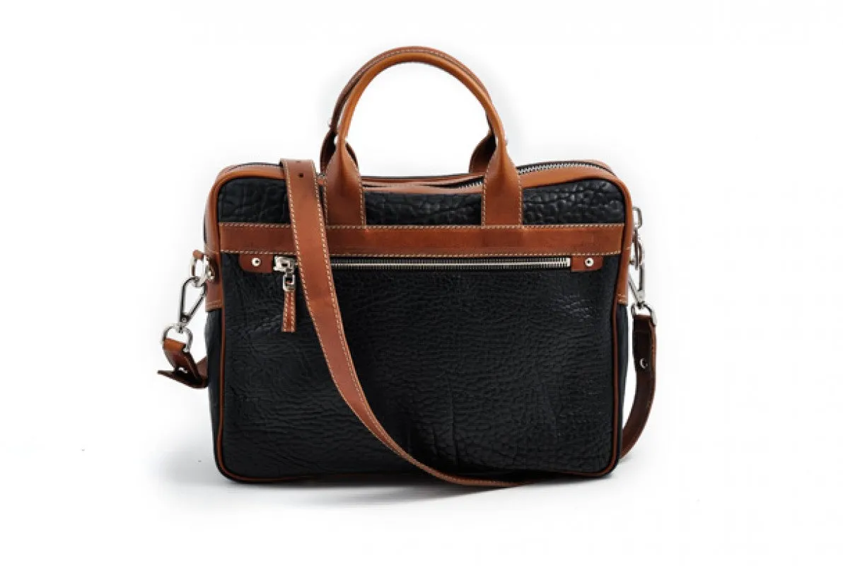 The Treviso Buffalo Leather Briefcase - Onyx with Terra