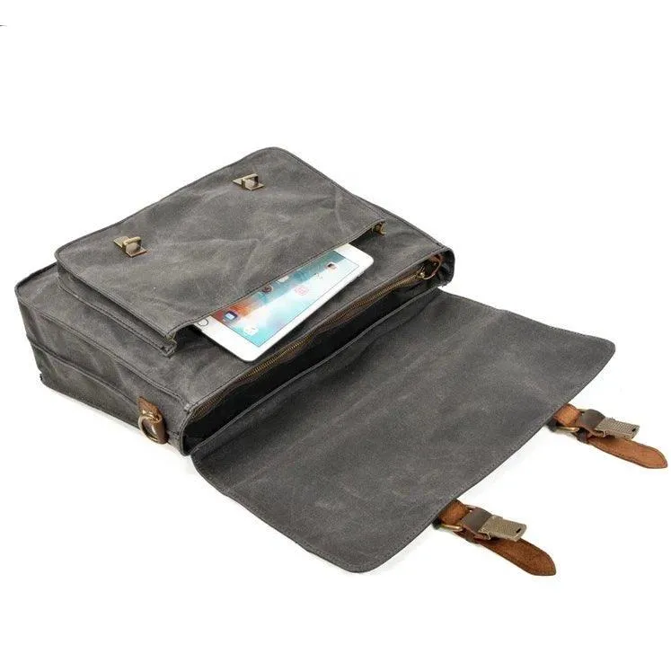 Waxed Canvas Briefcase With Laptop Compartment