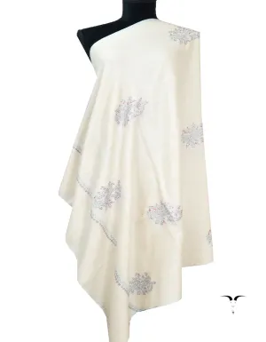 white booti embroidery pashmina shawl 8061