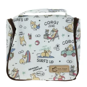 White Surfing Corgi Toiletry Bag