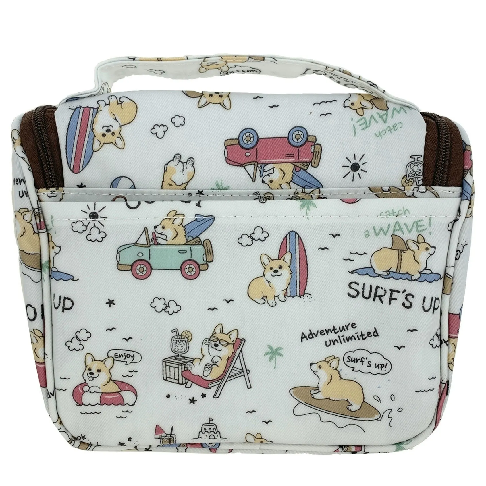 White Surfing Corgi Toiletry Bag