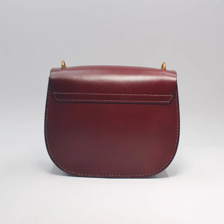 Women Red Leather Saddle Bag Crossbody Bags Shoulder Bag for Women