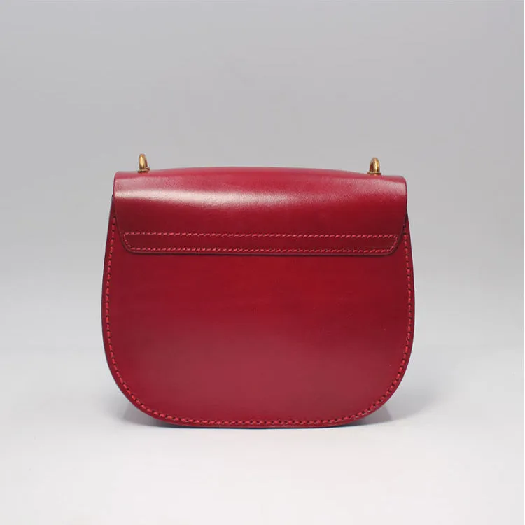 Women Red Leather Saddle Bag Crossbody Bags Shoulder Bag for Women