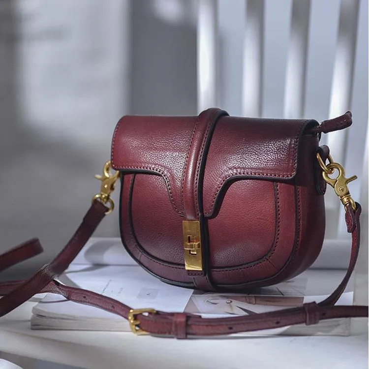 Women's Small Leather Crossbody Saddle Bag Saddle Leather Crossbody Bag