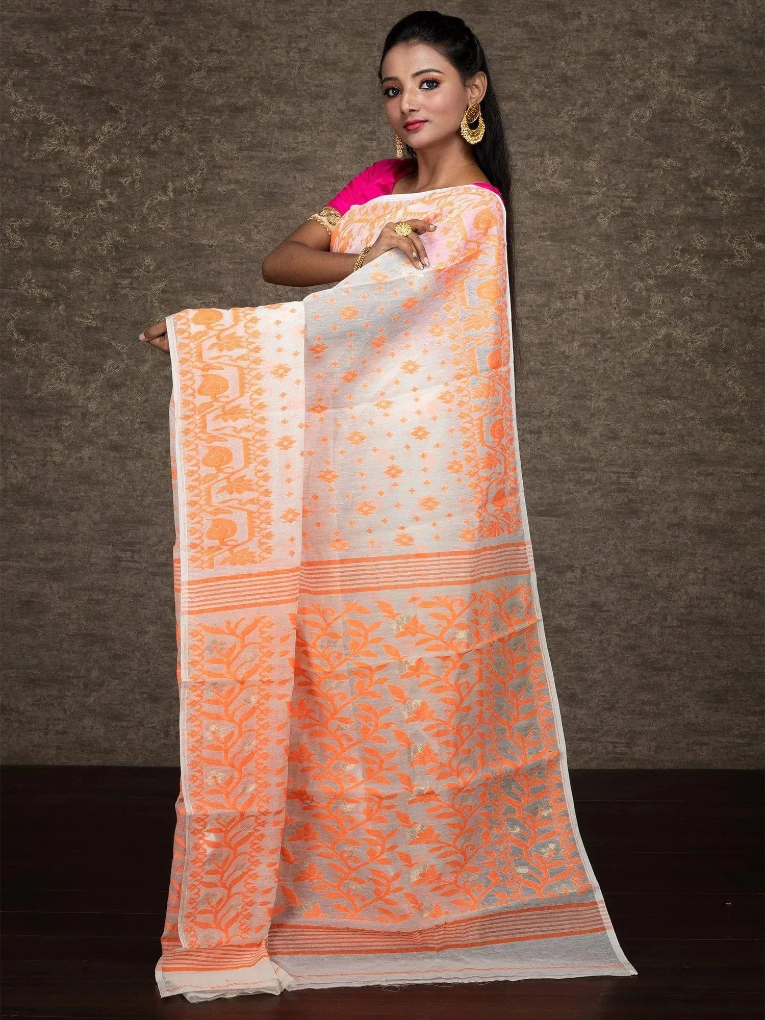 Wonderful Allover Off White Soft Dhakai Jamdani Saree