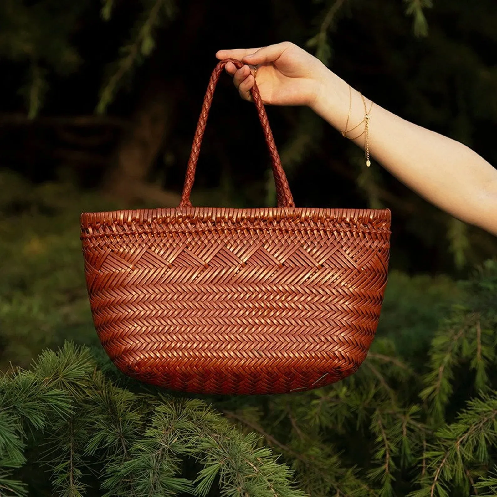 Woven  Leather Handmde Tote Bag